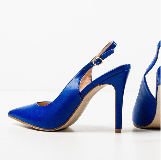 Pantofi dama Amani albaștri din piele eco, cu toc subțtire de 10cm și vârf ascuțit