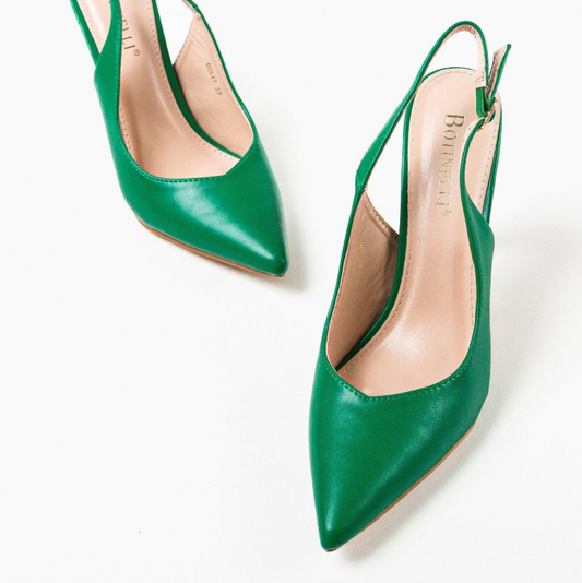 Pantofi dama Amani verde din piele eco, cu toc subțtire de 10cm și vârf ascuțit